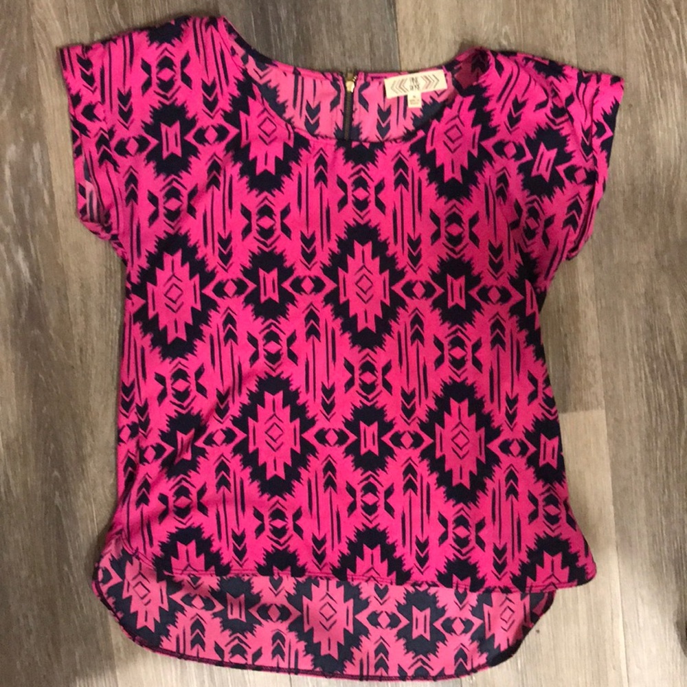 Pink rose shirt shirt MEDIUM pink/navy Aztec print